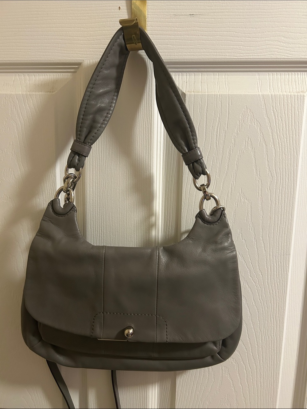 Coach Gray Leather Kristen Hippie Shoulder Bag with Padded Strap and crossbody